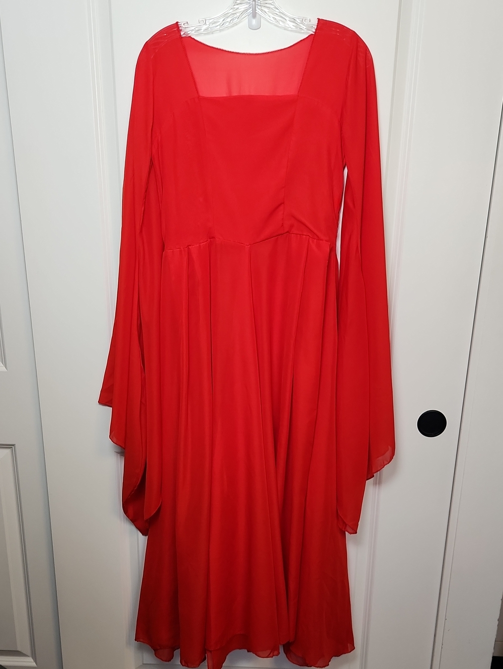 Red Flowy Chiffon Maxi Dress With Angel Sleeves Size Small